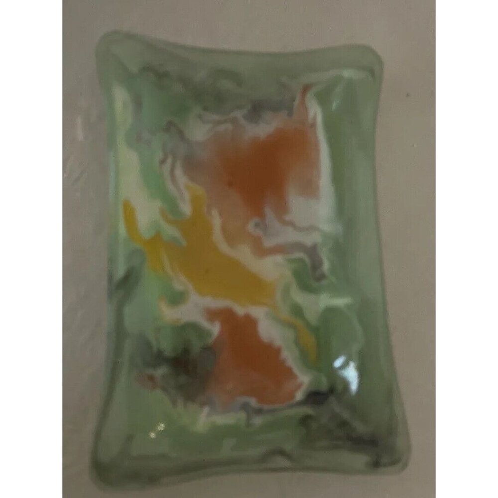 SHOFRI ISRAEL Hand Made Art Glass Tray Artist Dish Gift Vintage 6” Frosted Satin